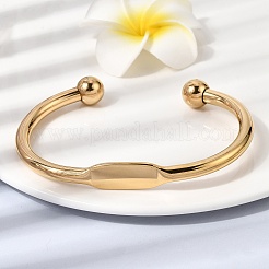 304ステンレススチール製カフバングル  女性のためのトルクバングル  イオンプレーティング（ip）  18KGP本金メッキ  内径：2.09インチ（5.3cm）x2.72インチ（6.9cm）&nbsp;BJEW-D408-31G