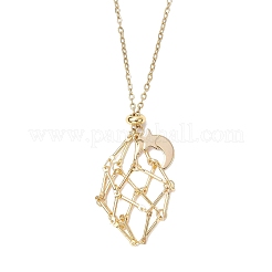 304 Stainless Steel Empty Macrame Pouch Star Moon Pendant Cable Chain Necklaces&nbsp;NJEW-JN05282-02