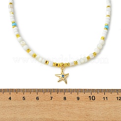 Ocean Brass Pave Blue Cubic Zirconia Sea Animals Pendant Natural Shell and Glass Seed Beaded Necklaces for Women&nbsp;NJEW-JN06345-01