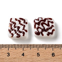 手作りランプワークビーズ  チョコレート食品  ブラウン  正方形  14.5x14x6mm  穴：1.2mm&nbsp;LA-CBA2CF4-01A