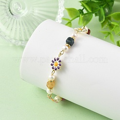 Brass Enamel Flower Link Chain Bracelets for Women&nbsp;BJEW-JB14164