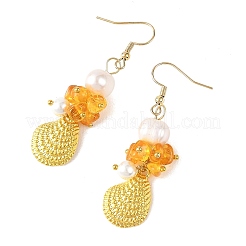 Ocean Alloy & Natural Amber & Shell Pearl Dangle & Drop Earrings&nbsp;EJEW-JE07427