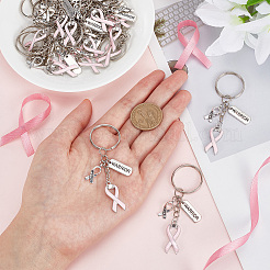 Pink Breast Cancer Awareness Ribbon Alloy Enamel Pendant Keychain&nbsp;KEYC-AB00001
