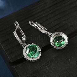 925スターリングシルバーマイクロパヴェキュービックジルコニアフープピアス  フラットラウンド  プラチナ  グリーン  31x13mm&nbsp;EJEW-B147-01A-02
