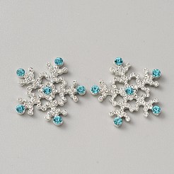 クリスマス 合金 ラインストーン カボション  スノーフレーク  プラチナ  25x3.3mm&nbsp;ALRI-WH0008-26