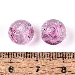 手作り箔ランプワークビーズ  花の丸  パールピンク  10mm  穴：1~1.2mm&nbsp;LAMP-T021-33F