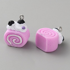 不透明樹脂ペンダント  ロールケーキ  プラチナアイアンループ付き  パールピンク  21x18.5x12.5mm  穴：2mm&nbsp;RESI-CJC0028-05P-06