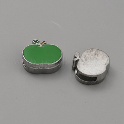 合金スライドチャーム  エナメル  プラチナ  りんご  12.5x13.5x4.5mm  穴：9x1.5mm&nbsp;ENAM-WH0057-58A
