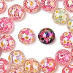印刷された透明アクリルビーズ40個  クローバー/蝶/花/十字架のビーズインビーズラウンド  ABカラー  ミックスカラー  15.9mm  穴：2.8mm&nbsp;MACR-YW0004-65