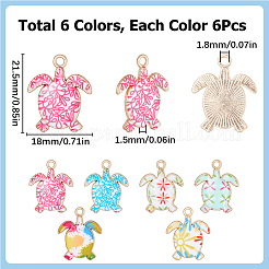36本6スタイルアロイエナメルペンダント  ライトゴールド  亀のチャーム  ミックスカラー  21.5x18x1.5mm  穴：1.8mm  6個/スタイル&nbsp;ENAM-SC0004-02