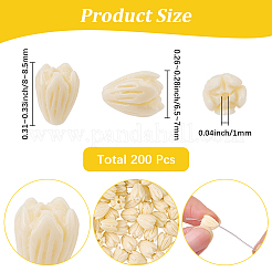 染め加工合成サンゴビーズ  DIYのジュエリーには  ジャスミンの花  乳白色  8~8.5x6.5~7mm  穴：1mm  200pc&nbsp;CORA-SC0001-23A