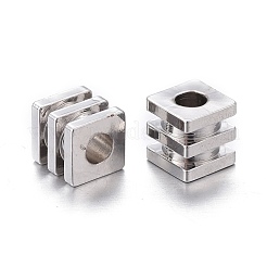 真鍮製スペーサービーズ  長持ちメッキ  溝付きキューブ  プラチナ  4x4x4mm  穴：1.8mm&nbsp;KK-K249-02D-P