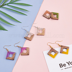 DIY 6 Pairs Rhombus Resin & Walnut Wood Earring Makings&nbsp;DIY-FH0001-94