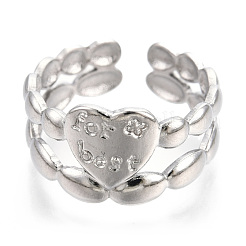 Non-Tarnish 304 Stainless Steel Heart Cuff Rings&nbsp;RJEW-N038-117P
