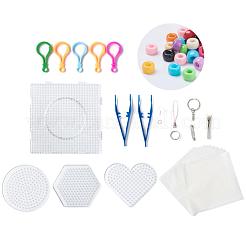 20色のDIYヒューズビーズキット  混合形状のabcプラスチックペグボード付き  アイロン用紙とプラスチックピンセット  鉄のキーホルダークラスプのパーツとチェーンと携帯電話のストラップ  プラスチックキーホルダークラスプ  ミックスカラー  5x5mm  穴：3mm  6000pc&nbsp;DIY-X0295-03A-5mm