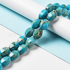 ナチュラルインペリアルジャスパービーズ連売り  染め  多面カット  オーバル  ダークターコイズ  18x14mm  穴：1.8mm  約22個/連  15.94''（40.5センチメートル）&nbsp;G-B032-A01-01