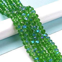 電気メッキガラスビーズセット  半分虹メッキ  多面カット  ロンデル  ミディアムシーグリーン  3.5~3.8x3mm  穴：0.4mm  約105~110個/連  29~31cm&nbsp;LS-EGLA-A034-T3mm-L08