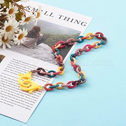 個性的ラバースタイルのアクリルアズキチェーンネックレス  眼鏡チェーン  ハンドバッグチェーン  プラスチック製のカニカン付き  ミックスカラー  19.8インチ（50.3cm）&nbsp;NJEW-JN03464