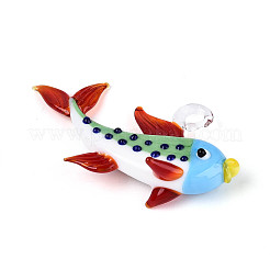 手作りランプワークビッグサイズペンダントトップ  魚のチャーム  アクア  41~42x65~71x16.5~17.5mm  穴：5~6x4.5mm&nbsp;LAMP-T025-04C