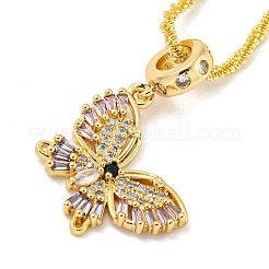 Rack Plating Brass Pave Colorful Cubic Zirconia Butterfly Pendant Necklaces&nbsp;NJEW-A031-04G