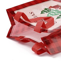 クリスマステーマラミネート不織布防水バッグ  ヘビーデューティストレージ再利用可能なショッピングバッグ  ハンドル付き長方形  ファイヤーブリック  クリスマスツリー模様  11x22x23cm&nbsp;ABAG-B005-02A-01