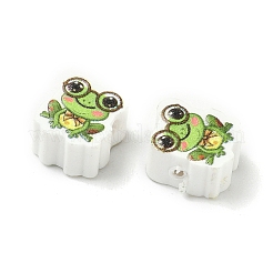 プリントされた手作りポリマー粘土ビーズ  カエル  グリーン  9x7x6mm  穴：1.6mm&nbsp;CLAY-I016-02