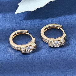 Brass Micro Pave Cubic Zirconia Hoop Earrings&nbsp;KK-CBAD29A-05G