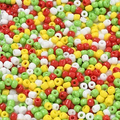 4色のクリスマスガラスラウンドシードビーズ8/0個  不透明色  ミックスカラー  2.8~3.5mm  穴：1~1.2mm  約10000個/袋&nbsp;SEED-X0058-03B