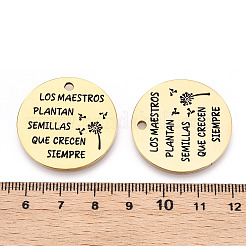 ステンレスペンダント201個  単語とタンポポが描かれたフラットラウンド  ゴールドカラー  30x1.5mm  穴：2mm&nbsp;LS-STAS-T064-37G-34