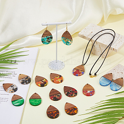16Pcs 8 Colors Transparent Resin & Walnut Wood Big Pendants&nbsp;RESI-HS0001-01B