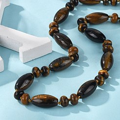 天然石タイガーアイビーズネックレス  合金ロブスター留め金付き  18.1インチ〜18.5インチ（46~47cm）  オーバル：20x10mm&nbsp;NJEW-S388-13