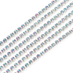 5ヤードの合金ガラスラインストーンカップチェーン  プラチナ  カラフル  3x2.5x2.5mm&nbsp;AJEW-TA0002-49D