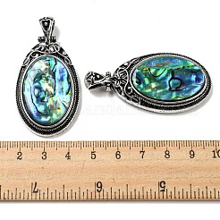 天然パウアシェルの大きなペンダント  アンティークシルバーメッキ合金楕円チャーム  カラフル  54x27.5x6~7mm  穴：7.5mm&nbsp;FIND-Z032-08A