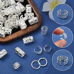 200個 5スタイル アイロンヘアコイルカフス  ヘアコイルカフス  銀  10~15x1.6~15.5mm  内径：9~12mm  40個/スタイル&nbsp;AJEW-SC0003-88