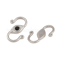 304 Stainless & Natural Obsidian S-Hook Clasps&nbsp;SA-CBA3073-02P-01