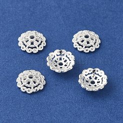 ラックメッキ真鍮ビーズキャップ  クリアキュービックジルコニア  長持ちメッキ  鉛フリー＆カドミウムフリー  花  銀  10x10x3.5mm  穴：1.5mm&nbsp;KK-B088-03C-S