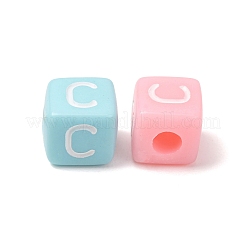 オペークアクリルヨーロピアンビーズ  大穴ビーズ  文字cを持つキューブ  ミックスカラー  10x9x9~9.5mm  穴：4mm  約580個/500g&nbsp;AC-CBA7A73-01C