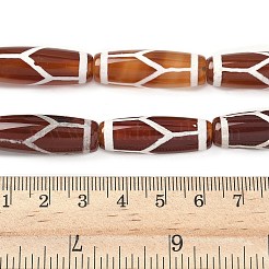 米の形をしたチベット風のDziビーズ連売り  天然石瑪瑙ビーズ  染め＆加熱  サドルブラウン  カメの模様  29~30x9.5~10.5mm  穴：2~3mm  約10個/連  11.38~11.61''（28.9~29.5センチメートル）&nbsp;G-A269-A21-01