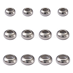 304ステンレススチールビーズ  内部のゴムと  スライダービーズ  ロンデル  ステンレス鋼色  6~10x3~5mm  穴：3~5mm  ゴム穴：2~3.5mm  45個/箱&nbsp;STAS-CD0001-05P