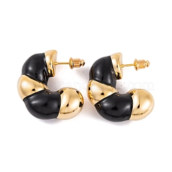 C-Shaped Brass Enamel Stud Earrings for Women&nbsp;EJEW-G391-19G-02