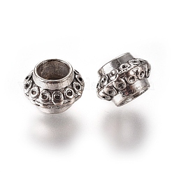 大穴ロンデルチベットスタイル合金ヨーロッパのビーズ  カドミウムフリー＆鉛フリー  アンティークシルバー  8.5x5mm  穴：4mm&nbsp;TIBEB-S012-AS-LF