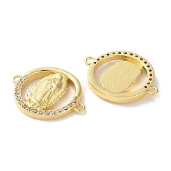 Rack Plating Brass Cubic Zirconia Virgin Mary Connector Charm&nbsp;KK-C084-01D-G