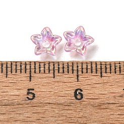 透明なアクリルビーズキャップ  花  UVメッキ  5枚の花びら  ピンク  6x6x2.5mm  穴：1.5mm&nbsp;AC-CBA1E6C-06C-07
