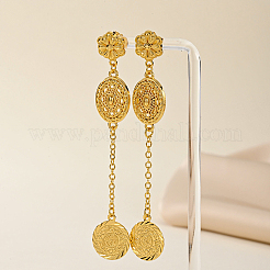 Hollow Flower with Coin Brass Tassel Stud Earrings&nbsp;VS6437