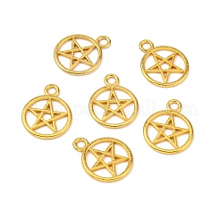 スターペンダントとチベットスタイルの合金リング  カドミウムフリー＆ニッケルフリー＆鉛フリー  ゴールドカラー  25x20x2mm  穴：3mm  約617個/1000g&nbsp;TIBEP-Q041-113G-NR