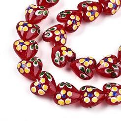 手作りランプワークビーズ連売り  花とハート  ファイヤーブリック  14~15.5x15~15.5x9~10mm  穴：1.2mm  約35個/連  19.29インチ（49cm）&nbsp;LAMP-N028-02C