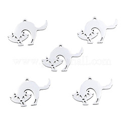 変色しない201ステンレススチールペンダント  ハロウィンスタイル  キツネ  ステンレス鋼色  18.5x26x1mm  穴：1.5mm&nbsp;STAS-N098-083P