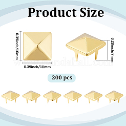 鉄製スタッドリベット200個  DIYレザークラフト用  正方形  ゴールドカラー  10x10x7mm&nbsp;IFIN-GF0001-63G