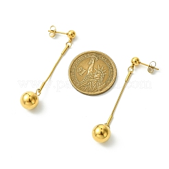 304ステンレススチール製ラウンドビーズダングルスタッドピアス（女性用）  ゴールドカラー  56x10mm&nbsp;EJEW-G417-01G