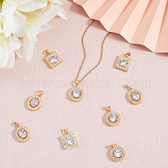 9Pcs 3 Style Brass Micro Pave Cubic Zirconia Pendants&nbsp;KK-BBC0019-44